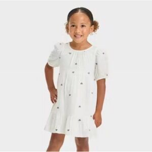 Cat and Jack Girls Dress 18 Months White Gauzy Embroidered Hearts Purple NEW